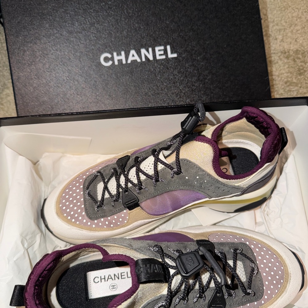 CHANEL Purple, Gray & Cream Women's Sneakers